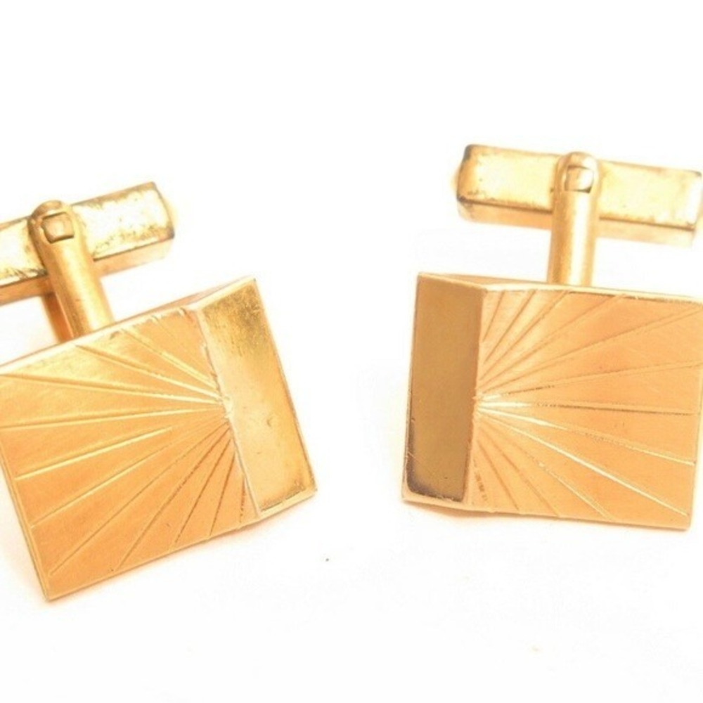 Vintage Anson Mens Gold Tone Sunburst Rectangle Toggle Back Cufflinks Retro‎